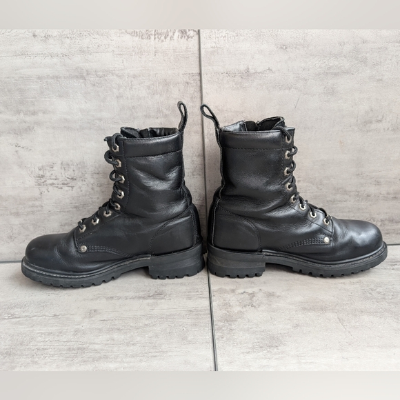 Harley Davidson Women's Black Leather Motorcycle Combat Boots Size 9 Side Zip - Picture 13 of 15